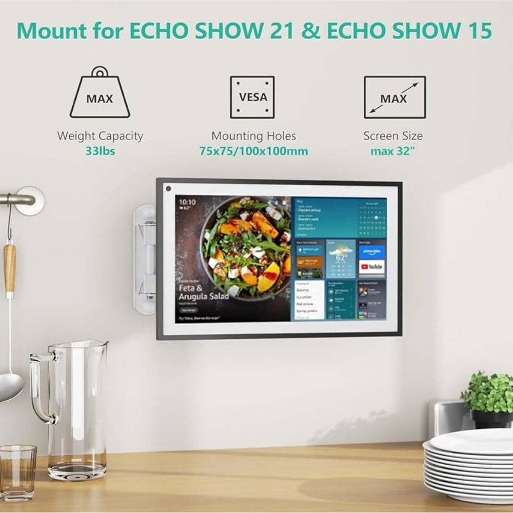 WALI White Wall Mount for Echo Show 21, Echo Show‎ 15 - Picture 5 of 10